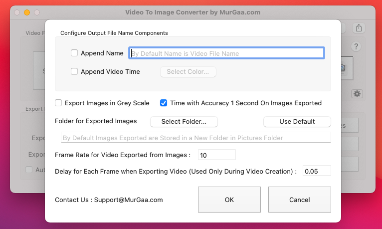 Screenshot of Settings Screen of Video to Image Converter for Mac